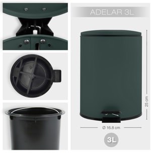 Spirella Poubelle à  pédale Acier ADELAR 3L Vert Foncé Mat