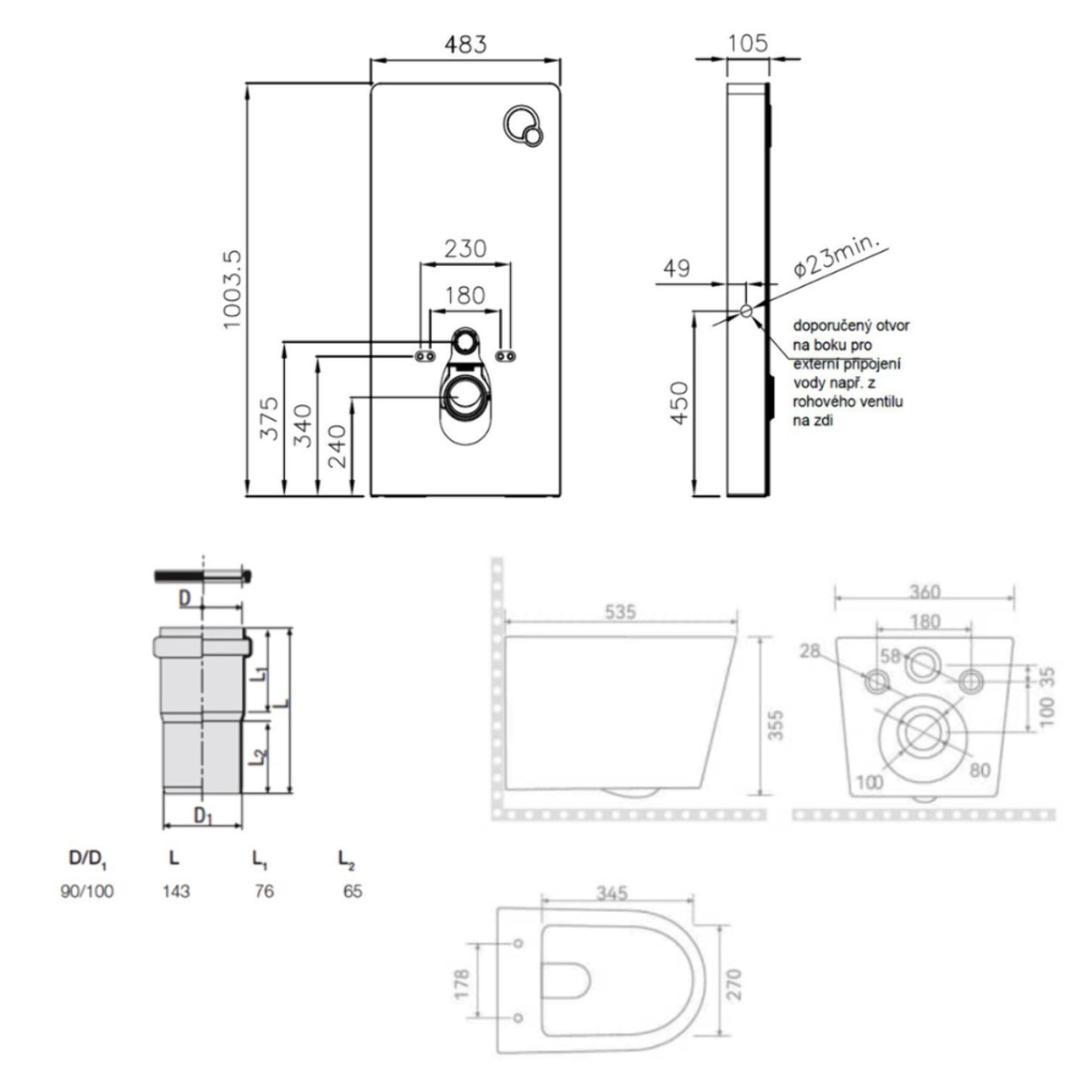 Glass pack WC bâti-support avec plaque de commande + WC suspendu Ceramia sans bride avec abattant SoftClose (STGLBCE14BMT01-FR)