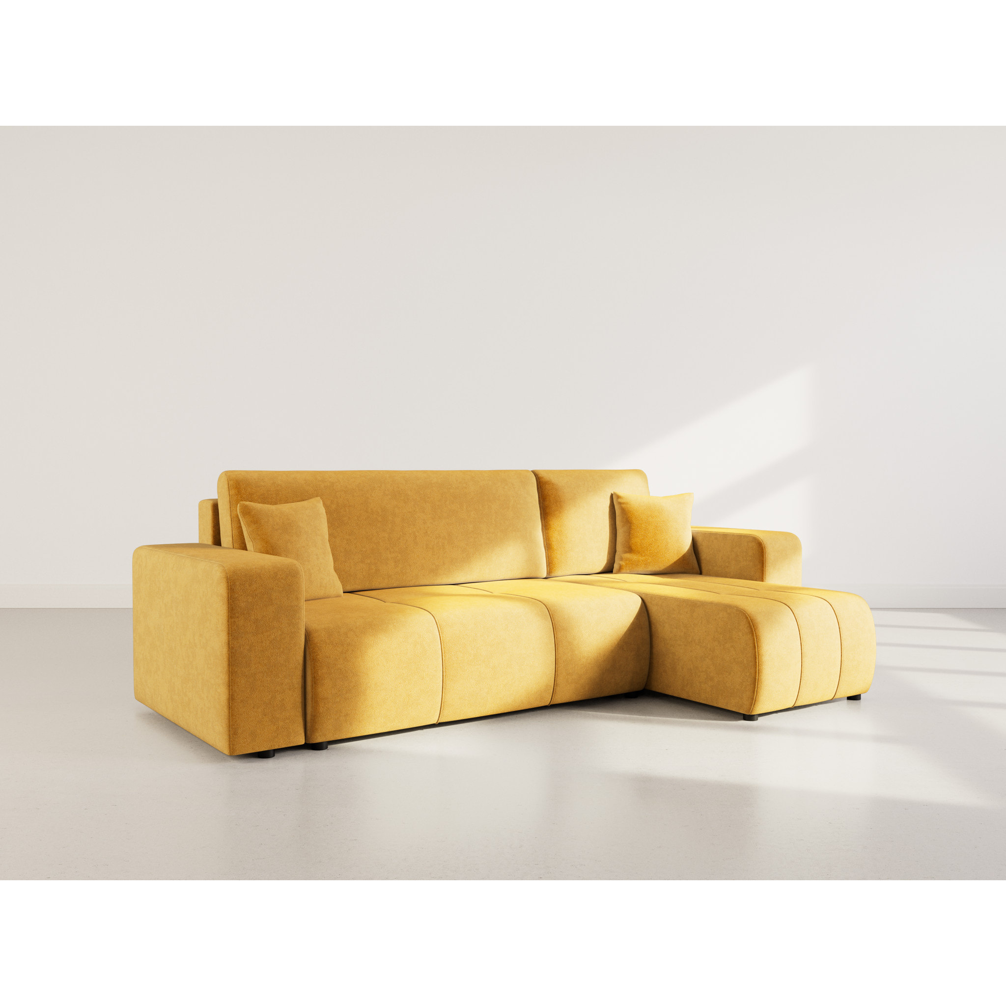 Nicole - canapé d'angle réversible 4 places convertible avec coffre en tissu - Jaune