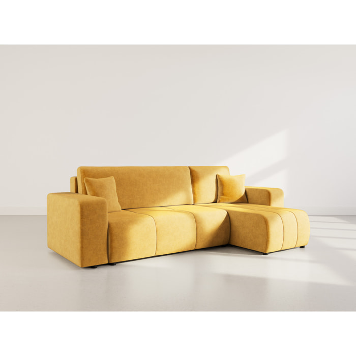 Nicole - canapé d'angle réversible 4 places convertible avec coffre en tissu - Jaune