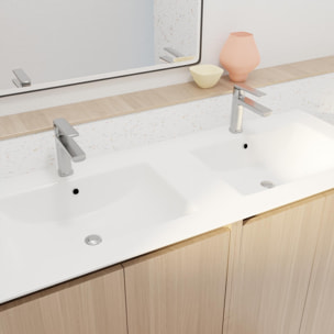 Pack Meuble Salle de Bains 120 cm Chêne Clair, 4 portes avec Vasque Céramique - XENOS