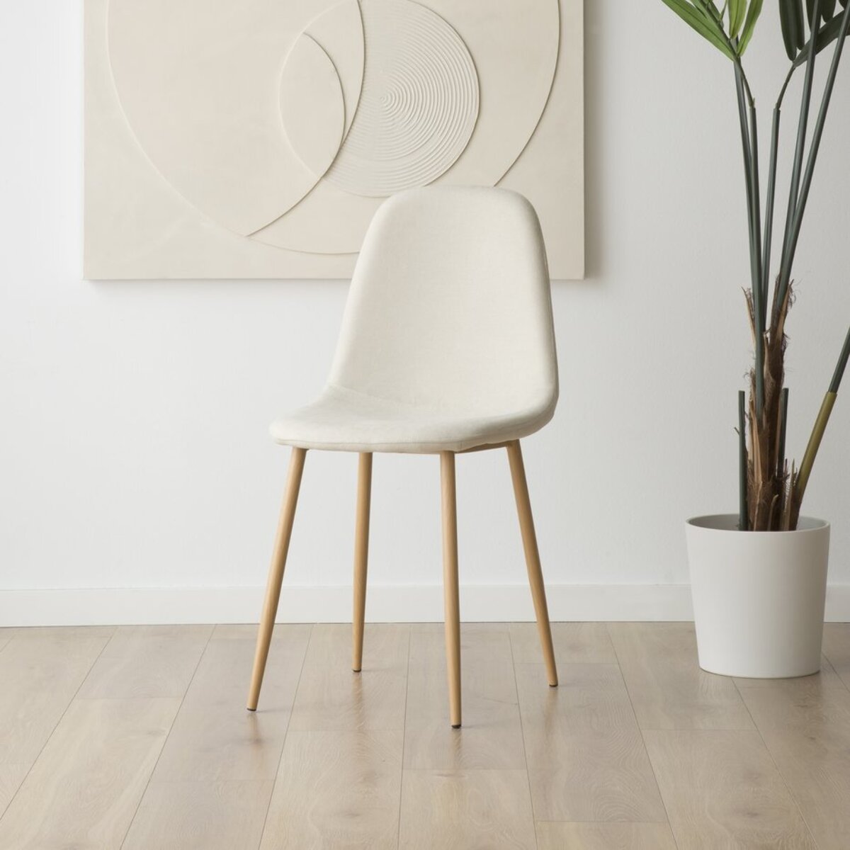 Pack de 4 chaises -tissu et bois-couleur beige 44 x 88 x 51 cm