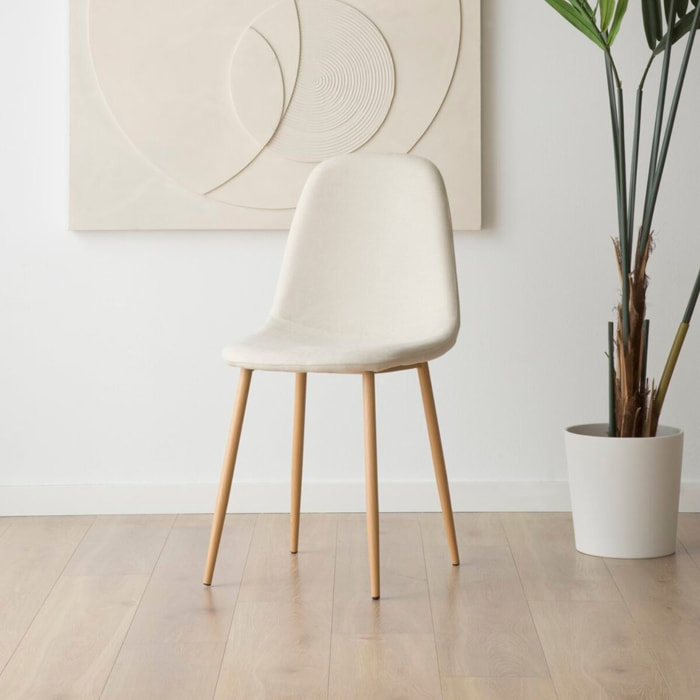 Pack de 4 chaises -tissu et bois-couleur beige 44 x 88 x 51 cm