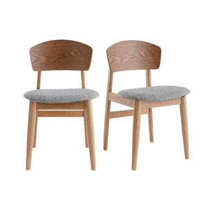 Chaises scandinaves en bois clair et tissu gris clair (lot de 2) ELION