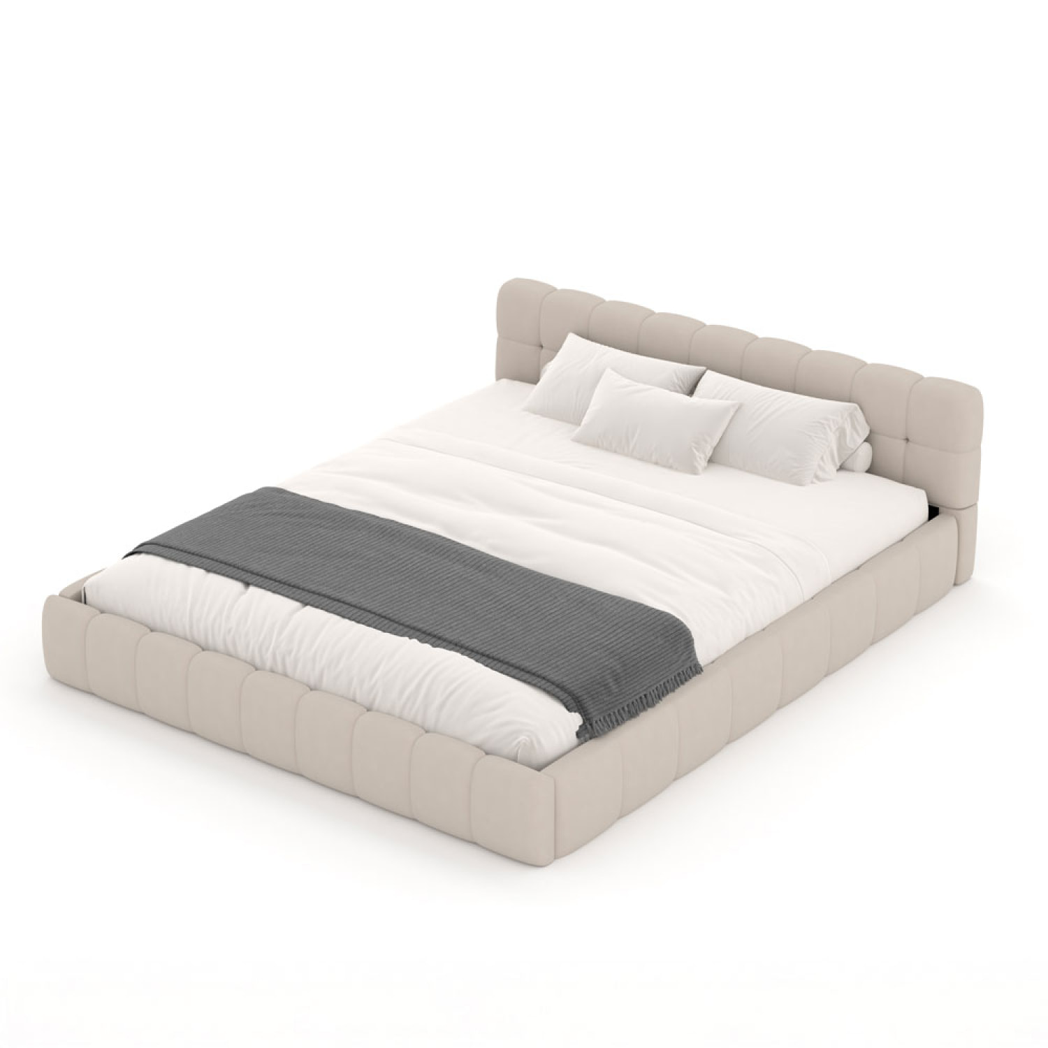 Lit style nuage 140x190cm en velours beige PRINCETON