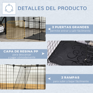 Jaula para Animales Pequeños de 3 Niveles Parque para Mascotas con Rampas y Forma Personalizable para Cobayas Conejos Chinchillas 70x70x105 cm Negro