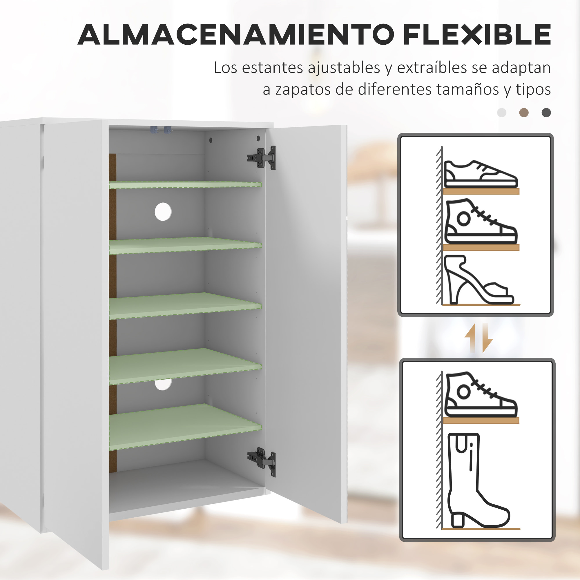 Mueble Zapatero con Espejo Armario Zapatero para 18 Pares de Zapatos con 5 Estantes Ajustables para Recibidor 60x32x95 cm Blanco