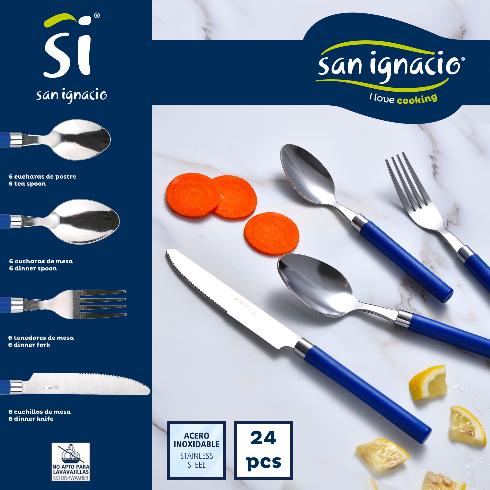 Set 24pcs cubertería  con mango azul San Ignacio
