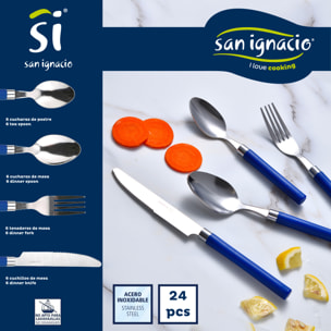 Set 24pcs cubertería  con mango azul San Ignacio