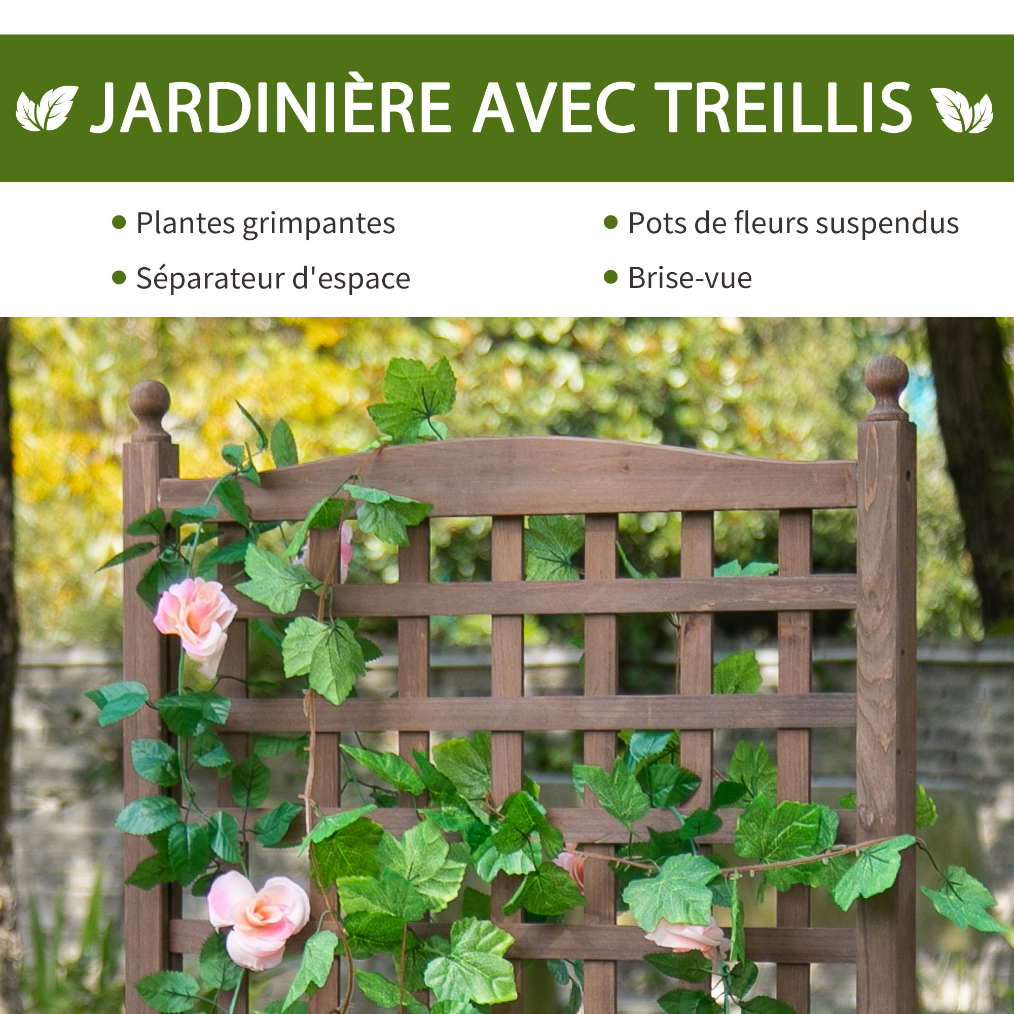 Jardinière sur pieds inserts d'irrigation inclus bois massif sapin traité