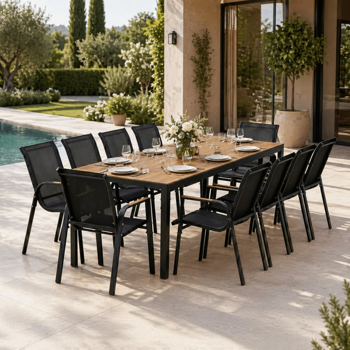 Salon de jardin 10 places avec table 240cm effet bois PANAY