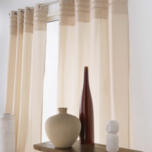 Rideau à œillets en poly-coton avec bande brodée - Naturel