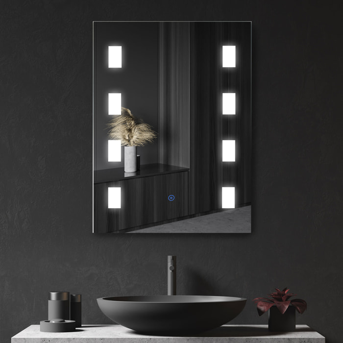 Espejo de Baño con Luz LED 14,5 W 70x50 cm Espejo para Baño con Función de Antivaho Marco de Aluminio Interruptor Táctil y Luces Blanco Frío Plata