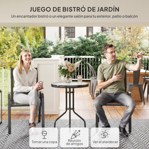Conjunto de Mesa y Sillas de Terraza Exterior de 3 Piezas Muebles de Jardín Exterior con Sillas Apilables Encimera de Vidrio y Estructura de Acero para Patio Negro