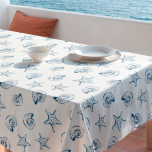 Nappe imprimée anti-tâches MYRTOS BLEU