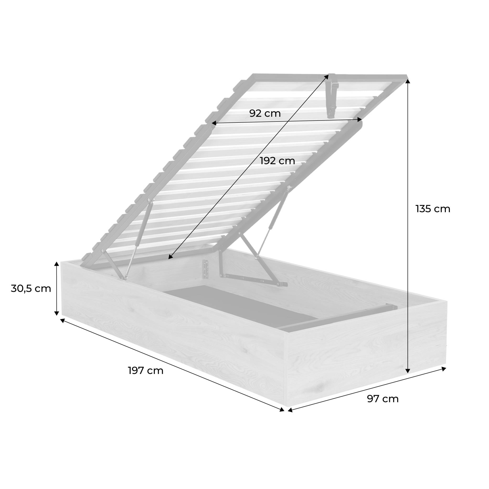 Lit coffre sommier à lattes 90x190cm décor bois  LIFT