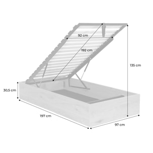 Lit coffre sommier à lattes 90x190cm décor bois  LIFT