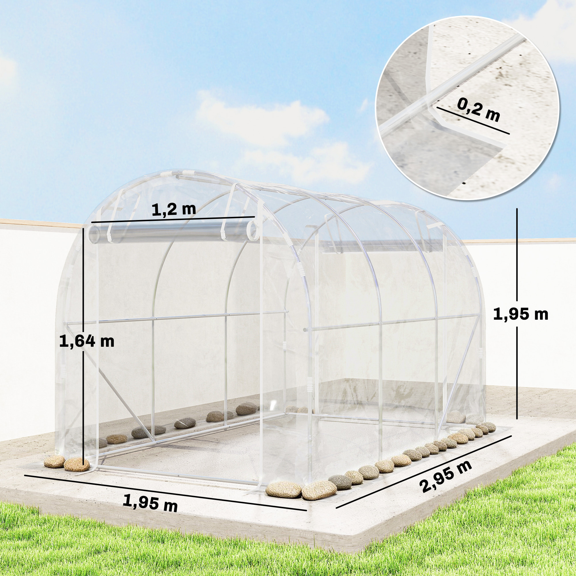 Invernadero de Exterior 3x2x2 m, Invernadero de Túnel con 2 Puertas Enrollables, Marco de Acero Galvanizado y Cubierta de PE 150g/m², Anti-UV, Impermeable, para Cultivos, Transparente
