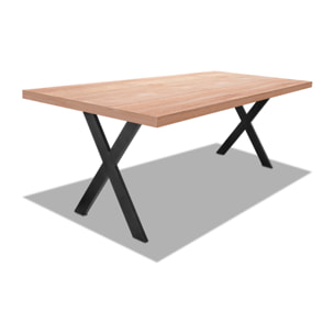 Tavolo da pranzo 160x90cm in legno e metallo con piedi ad "X" e ripiano in colore legno neutro