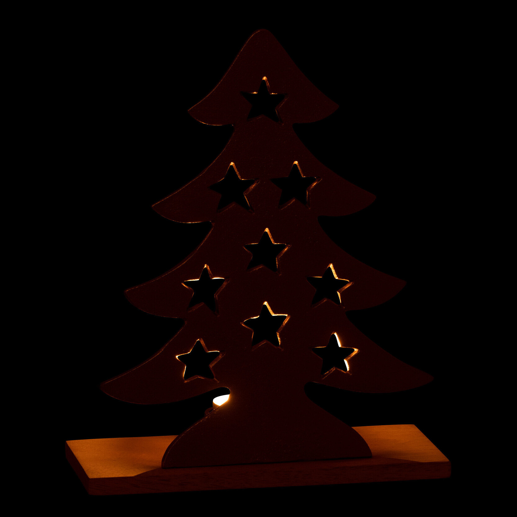 J-Line bougeoir Sapin de Noël  - aluminium/bois - naturel/or - large