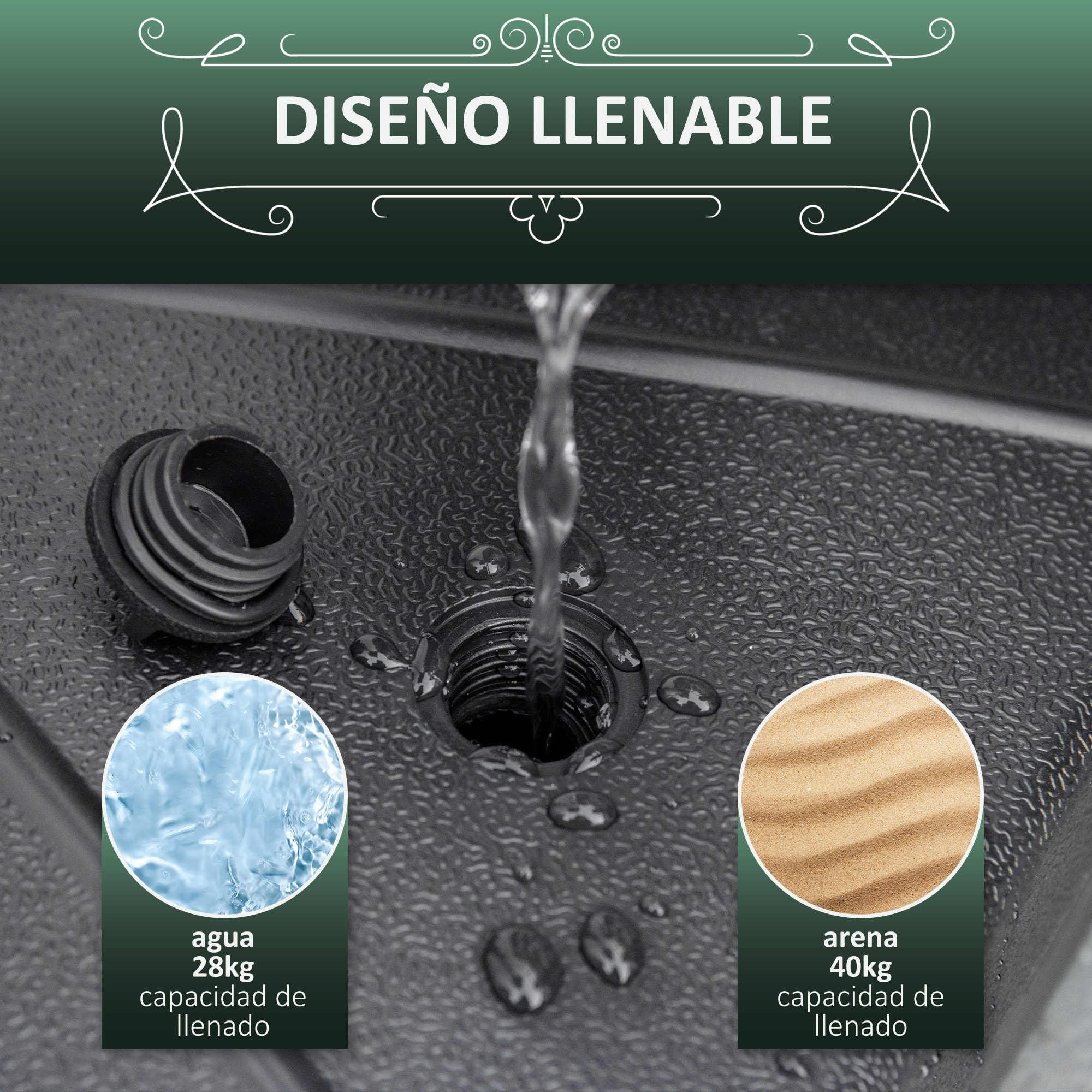 Base de Sombrilla Rellenable de Agua 28 kg Arena 40 kg Jardín Terraza Ø60x36 cm