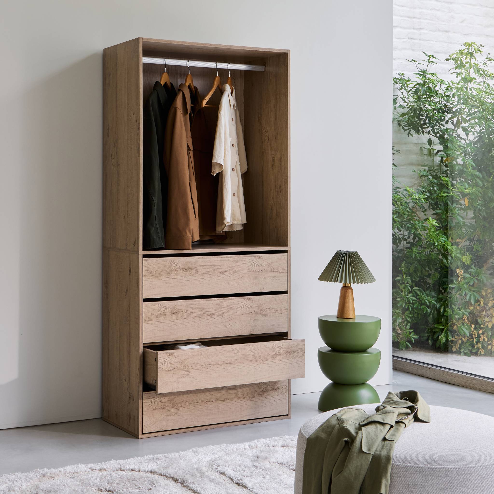 Module dressing décor bois 4 tiroirs 1 penderie MODULO