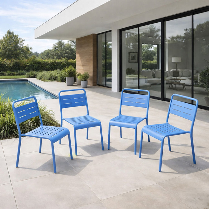 Ensemble de 4 chaises de jardin empilables bleues EVORA