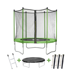 Trampoline "Yoopi 2" - Ø 1.80 m - avec filet + échelle + couverture + kit d'ancrage