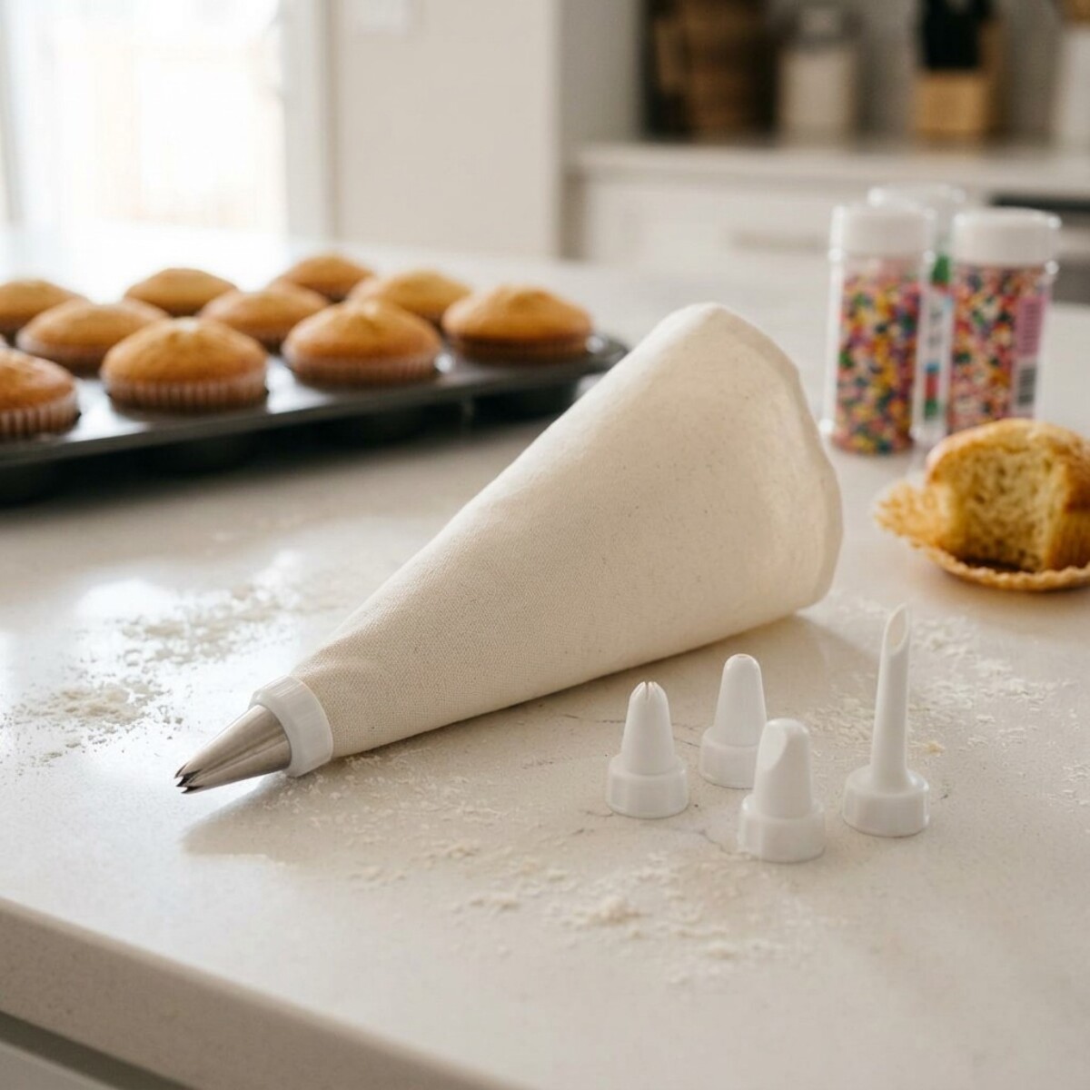 Poche à douille en coton et 4 douilles en plastique 30 cm FM Professional Pâtisserie