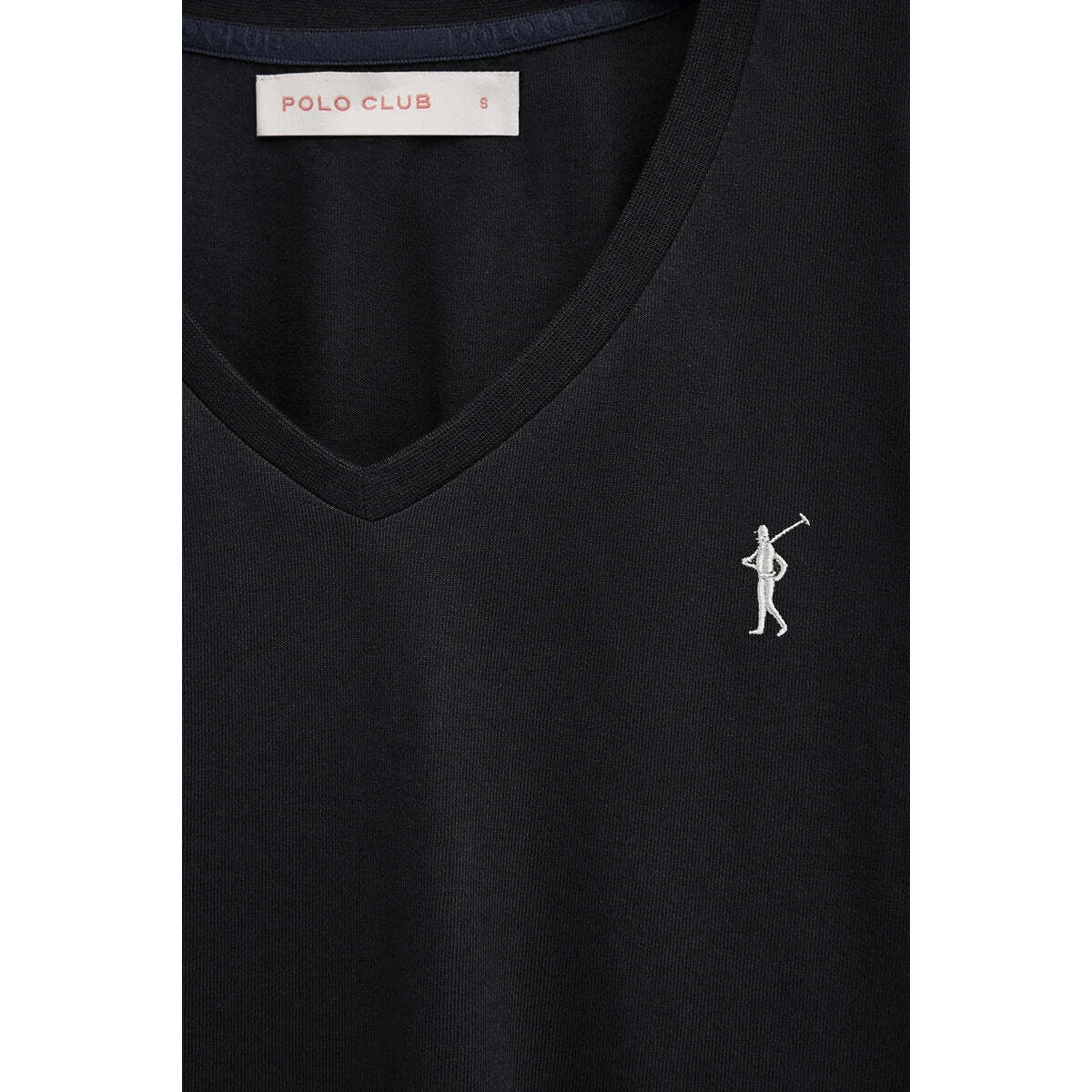 Camiseta negra de manga corta y cuello pico con bordado Rigby Go