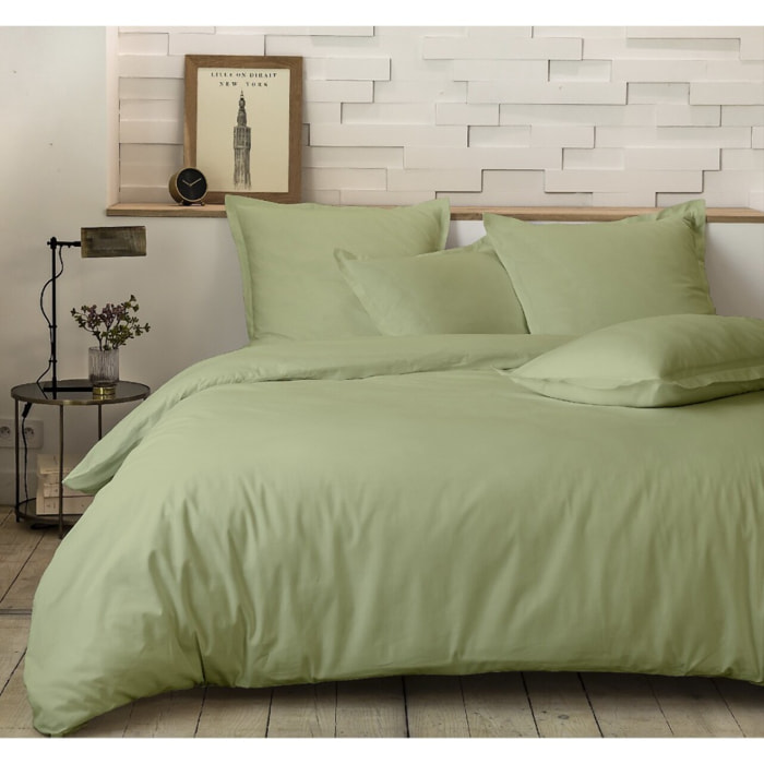 Parure De Couette + 2 taies 100% percale De Coton 80 Fils/cm2-uni Sauge