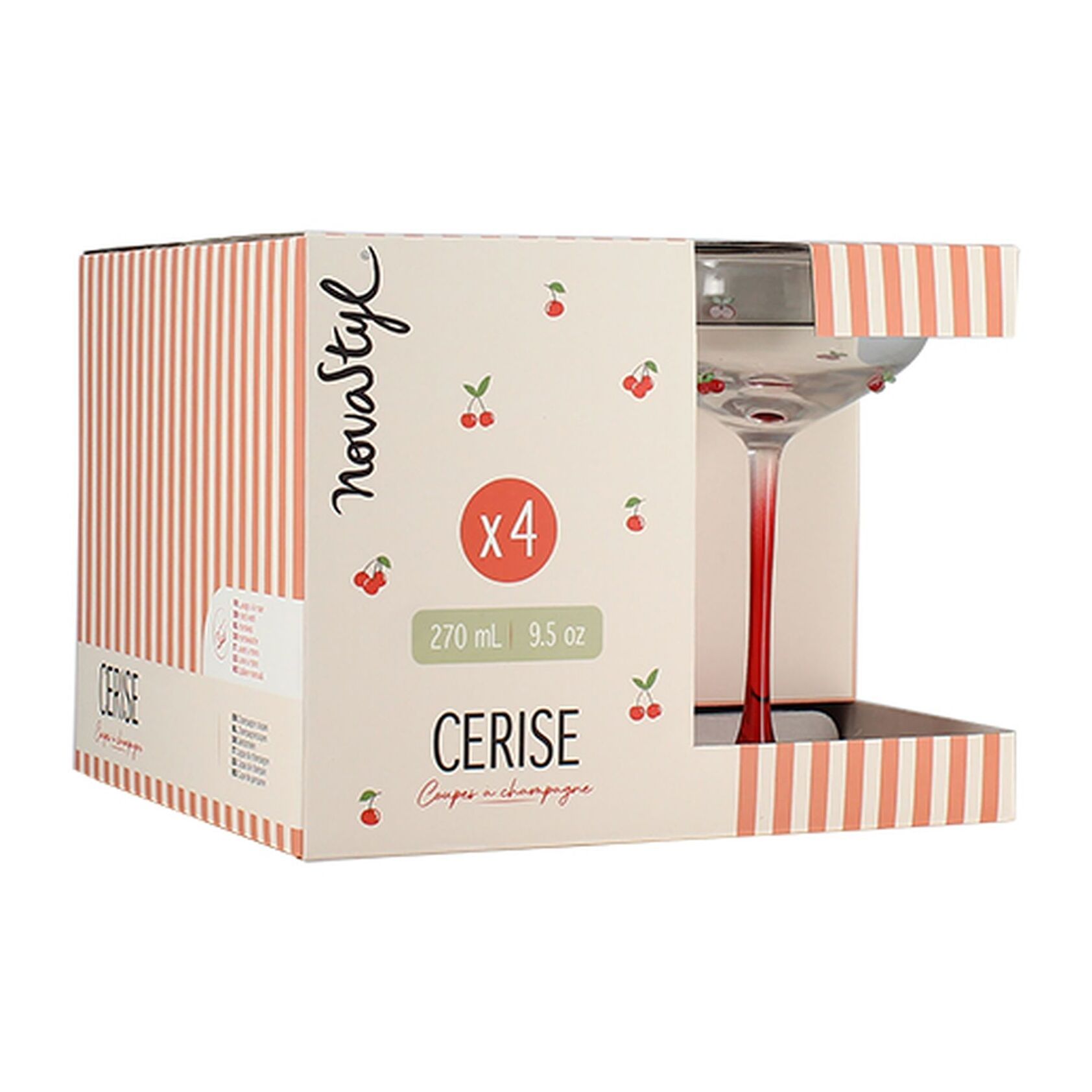 Lot de 4 coupes à champagne 27cl à motif cerise CERISE