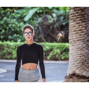 Gafas de sol PALO ALTO SAMUI - Negro brillante y bisagra de metal / Ahumada con lente planas de espejo de plata real