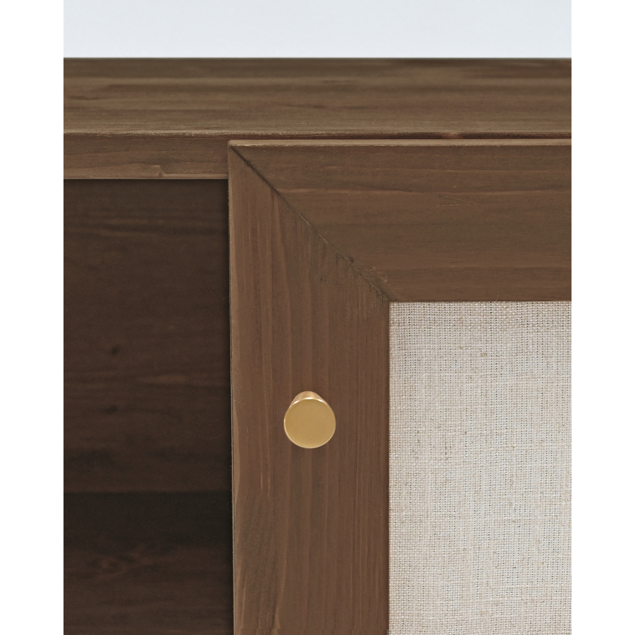 Meuble TV en bois massif et toile de lin avec 2 portes ton noyer 150x40cm Hauteur: 40 Longueur: 150 Largeur: 42