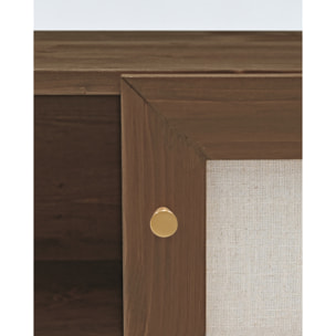 Meuble TV en bois massif et toile de lin avec 2 portes ton noyer 150x40cm Hauteur: 40 Longueur: 150 Largeur: 42