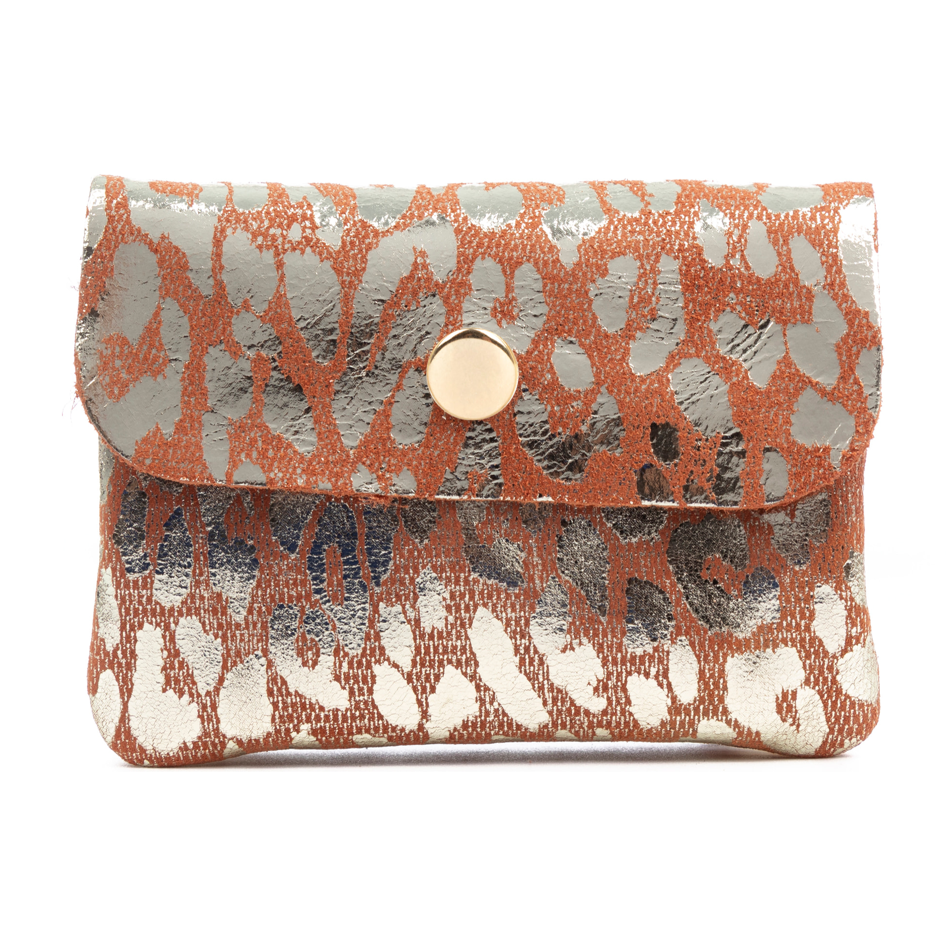 Alpignano monedero mujer. Piel auténtica Gamuza, diseño animal print leopardo, lacada brillante.