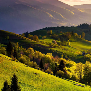 Affiche encadrée paysage vallonné au coucher du soleil Affiche + cadre en métal - Noir