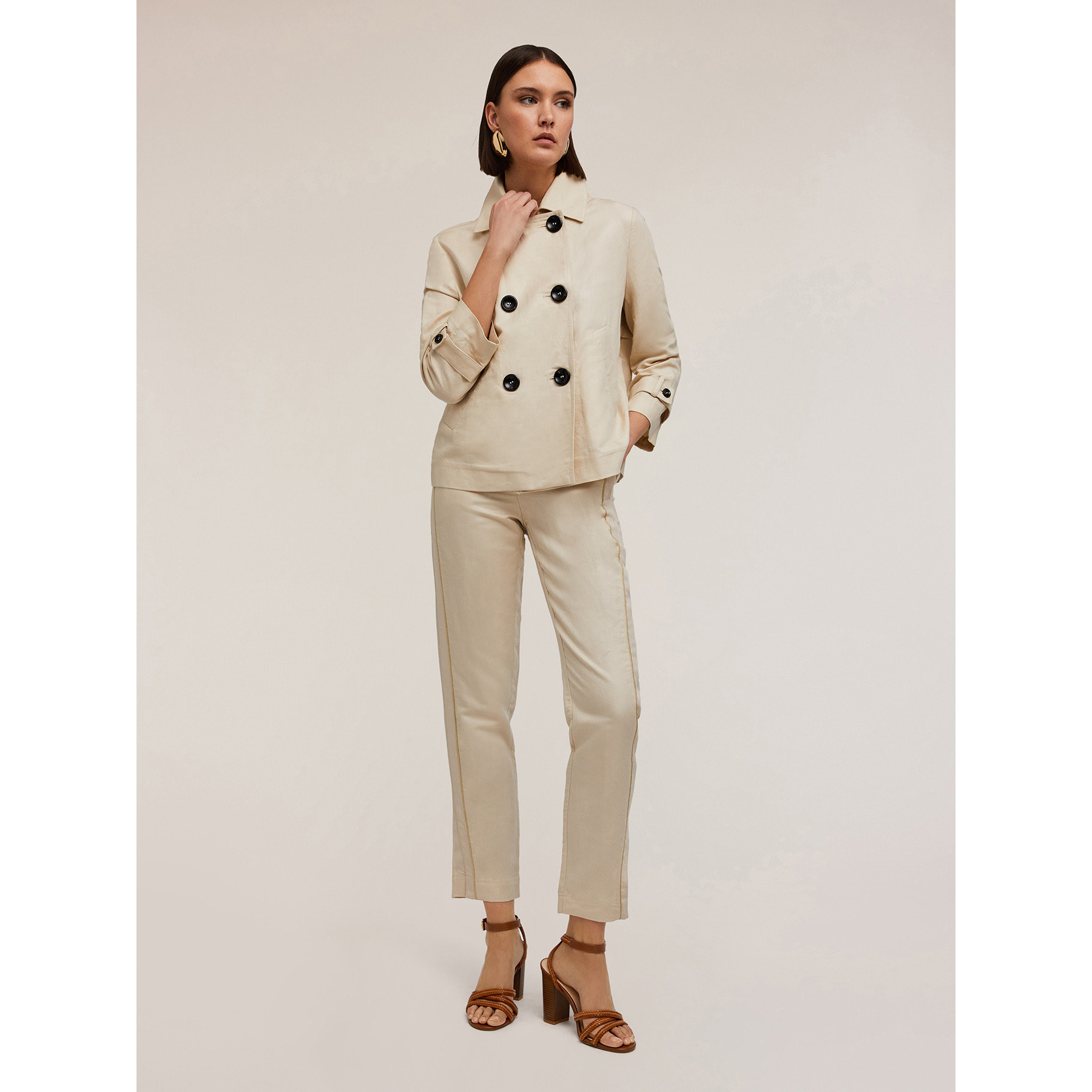 Motivi - Chaquetón de tela con mezcla de lino - Beige