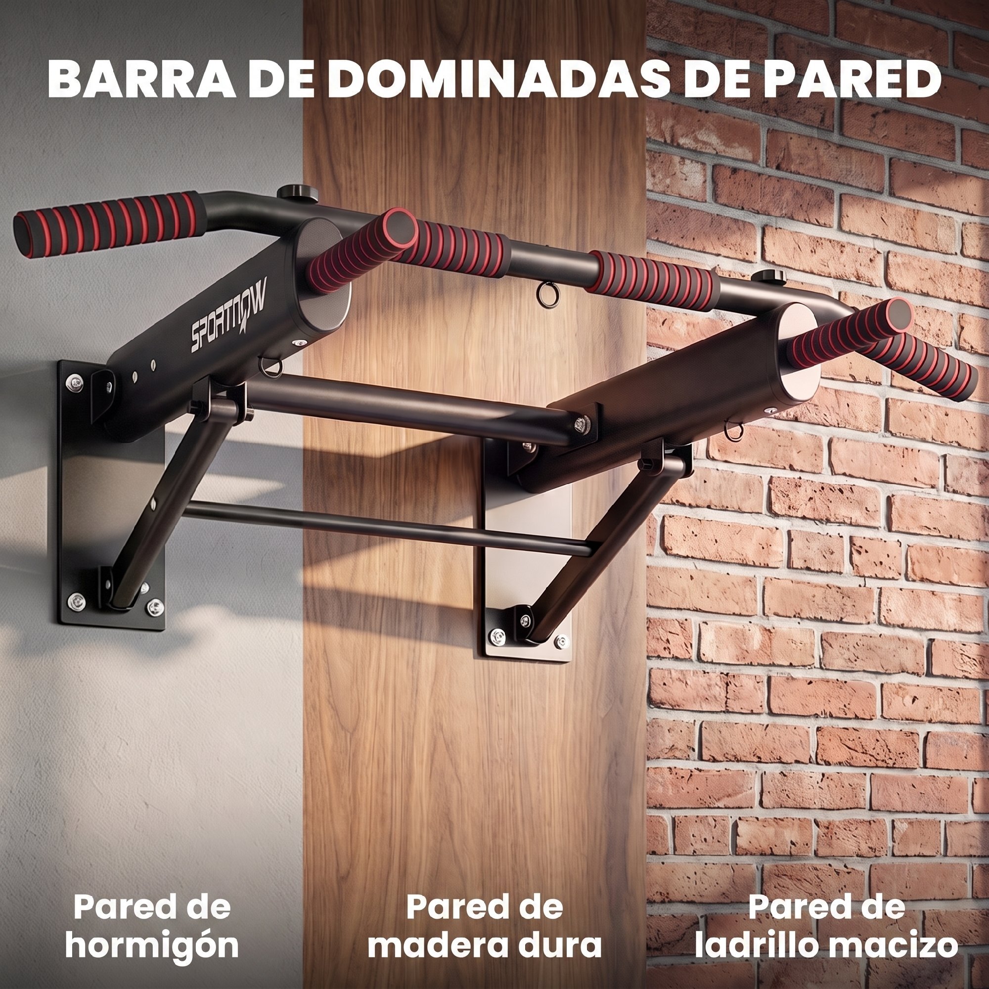 SPORTNOW Barra de Dominadas para Pared Plegable, Barra de Dominadas con 3 Anillas para Bandas de Resistencia, Agarres Antideslizantes, Carga 120 kg, para Entrenamiento en Casa, Gimnasio, Negro