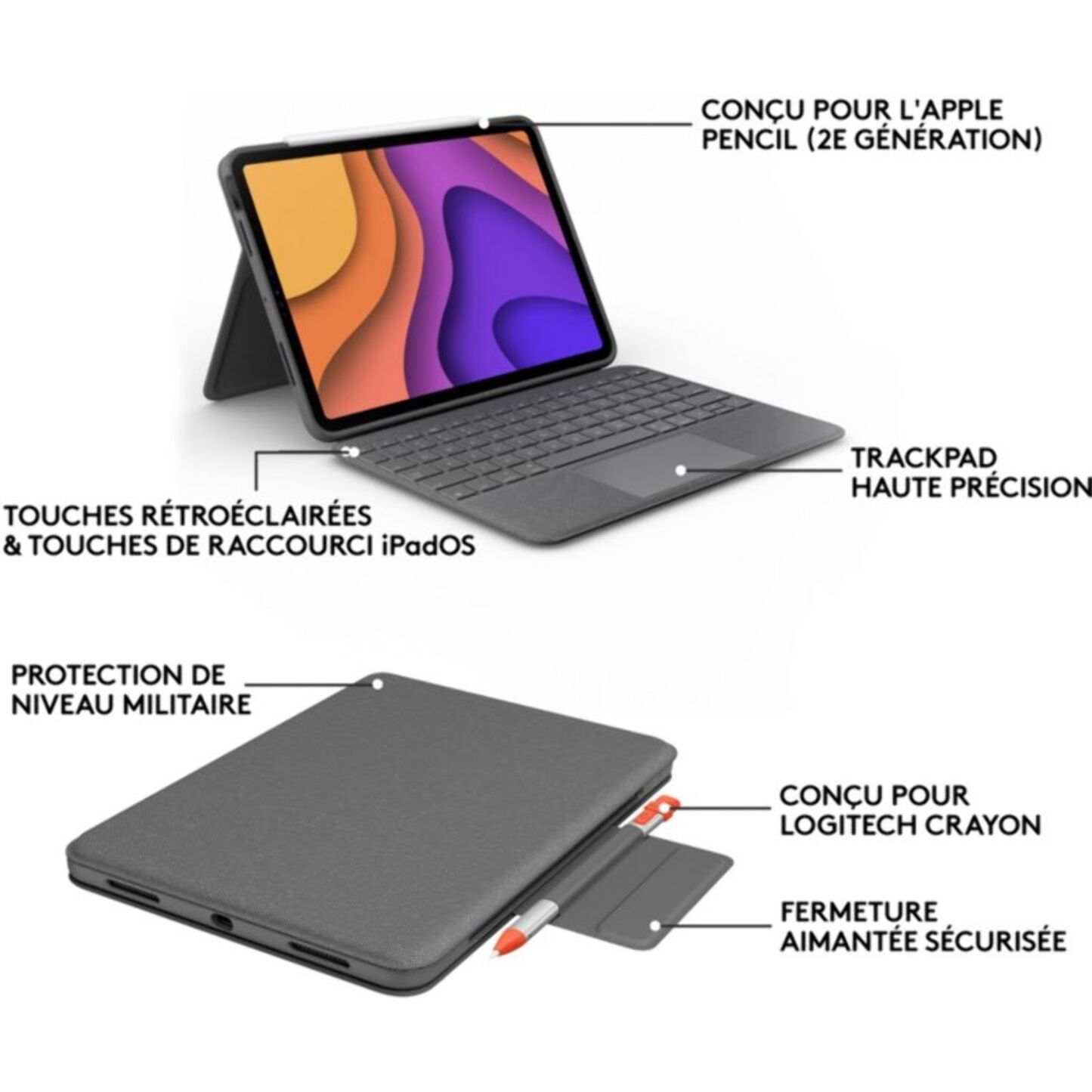 Etui LOGITECH Etui LOGITECH Folio Touch iPad Air 4 / Air 5, iPad Air 11 pouces (M2 & M3)
