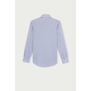 Camicia Uomo 1 Bottone Italiano Slim Cotone Riga Stretta Grigio/Bianco