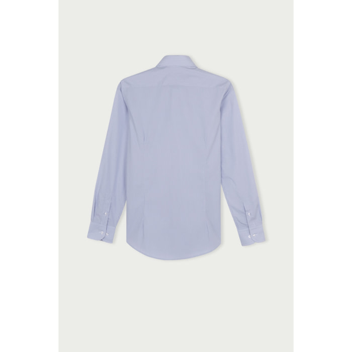 Camicia Uomo 1 Bottone Italiano Slim Cotone Riga Stretta Grigio/Bianco
