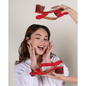 Sandalias de Tejido - Rojo - Tacón: 5 cm