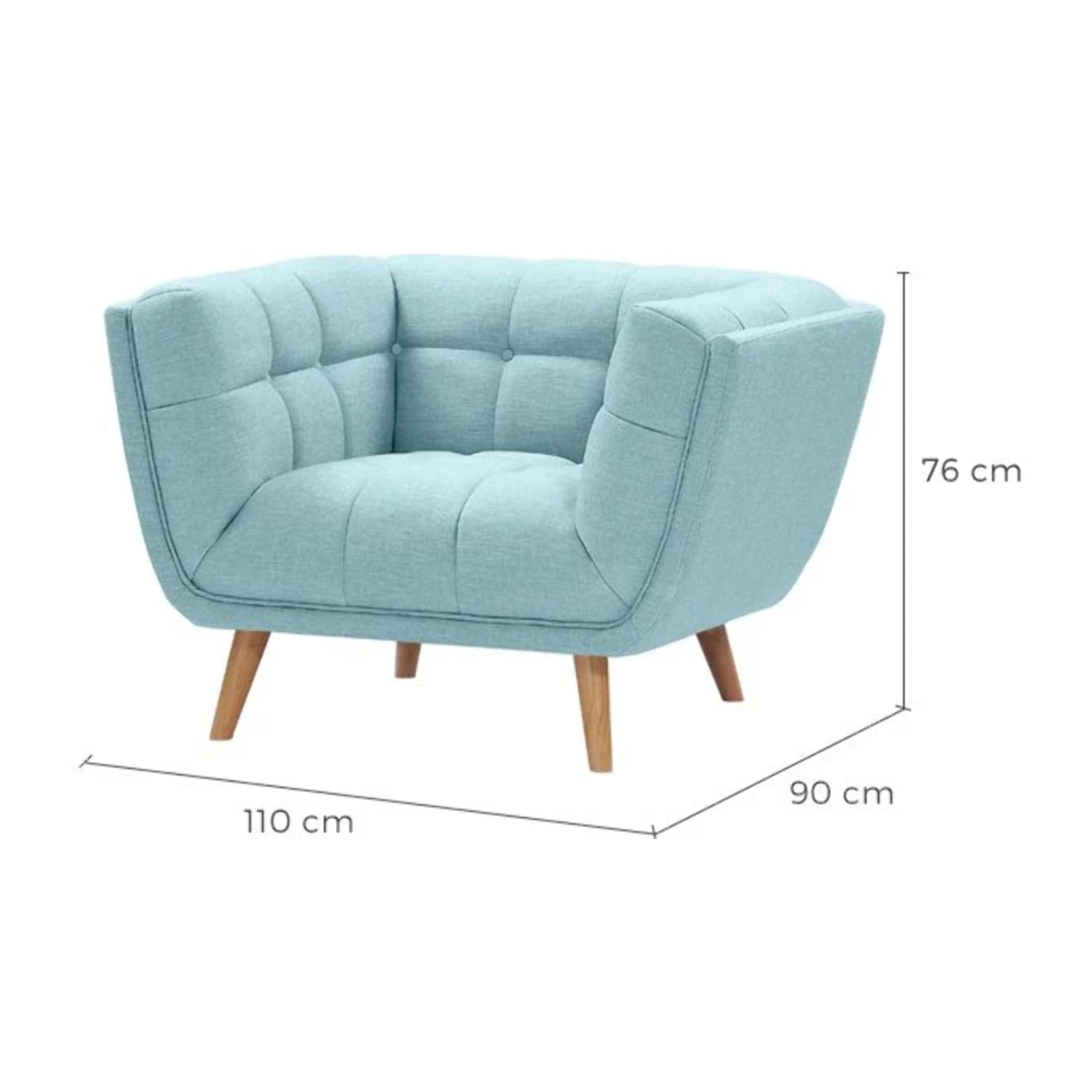 Fauteuil capitonné en tissu bleu clair - Carmen