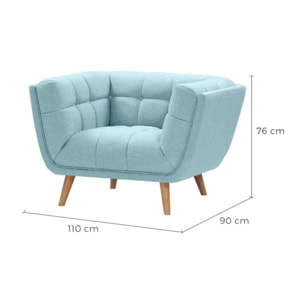 Fauteuil capitonné en tissu bleu clair - Carmen