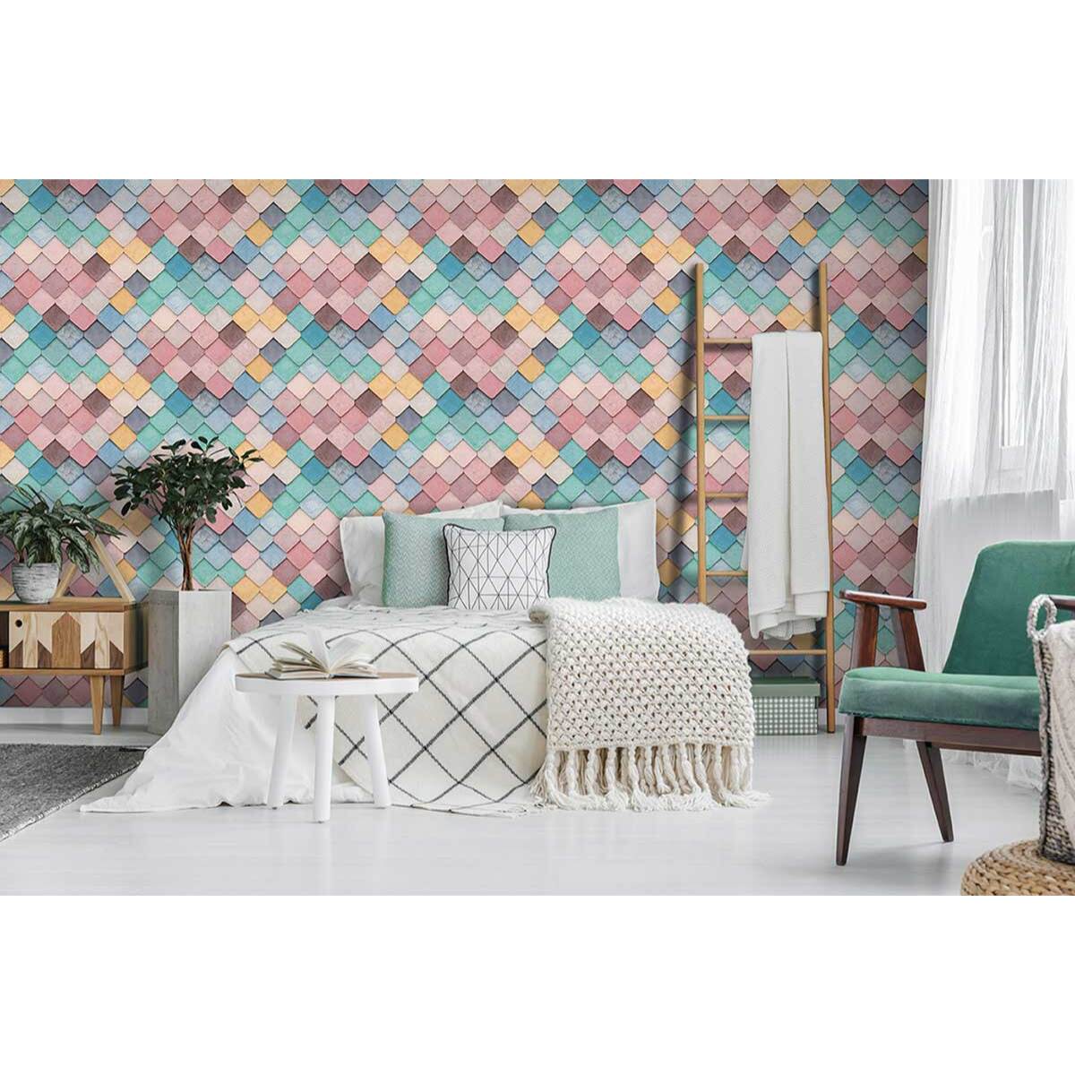 Papier peint écailles pastel multicouleur