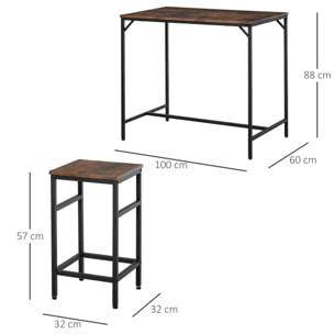 Juego de Mesa y Taburetes de Bar, Mesa Alta de Cocina con 4 Taburetes Industrial, con Reposapiés, Ahorro de Espacio, para Espacios Reducidos, Comedor, Salón, Marrón Rústico