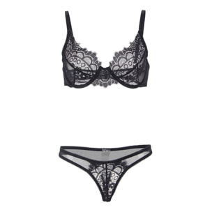 Conjunto de sujetador de encaje y tanga, Negro