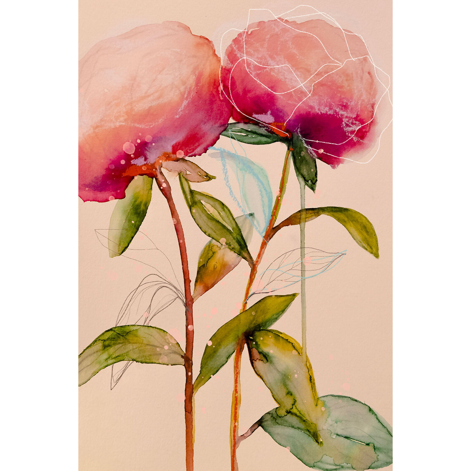 Tableau et peinture de fleurs palm pivoine  Toile imprimée