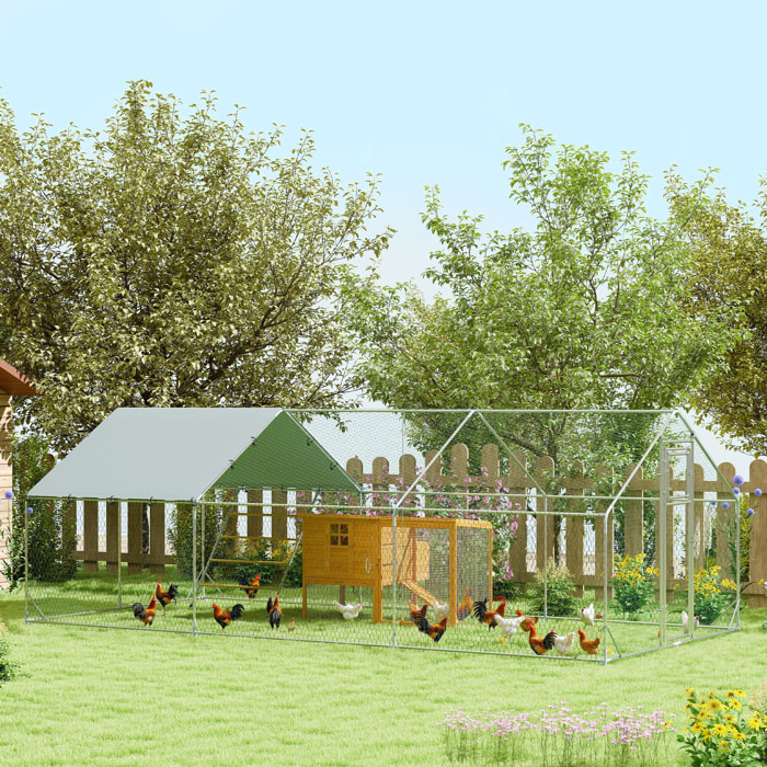 Gallinero para Exterior Gallinero de Acero Galvanizado con Comedero Colgante Tipo Brocheta Percha Cubierta Anti-UV e Impermeable para Conejos Patos Gansos Plata